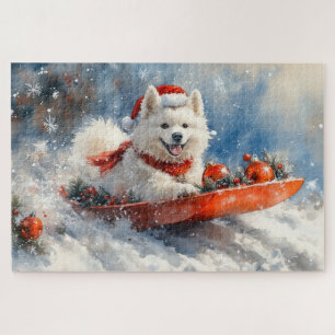 Samoyed Dog in Sledge Let it Snow Christmas Jigsaw Puzzle