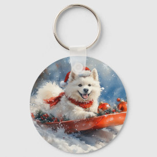 Samoyed Dog in Sledge Let it Snow Christmas Key Ring