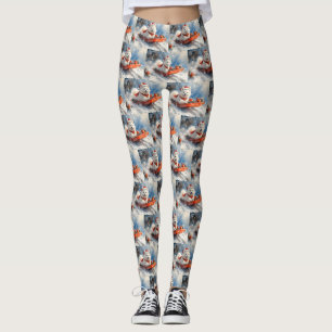Samoyed Dog in Sledge Let it Snow Christmas Leggings
