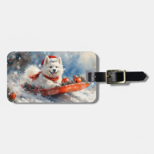 Samoyed Dog in Sledge Let it Snow Christmas Luggage Tag