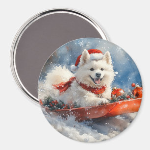 Samoyed Dog in Sledge Let it Snow Christmas Magnet
