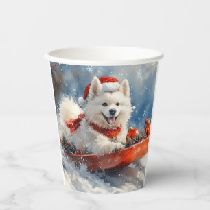 Samoyed Dog in Sledge Let it Snow Christmas Paper Cups