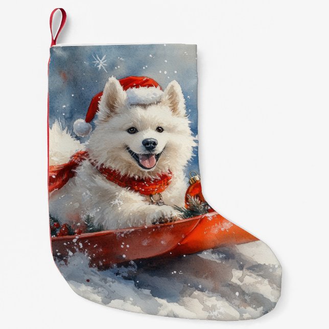 Samoyed Dog in Sledge Let it Snow Christmas Small Christmas Stocking (Front)