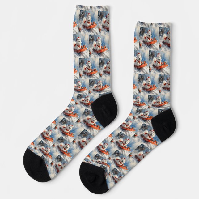 Samoyed Dog in Sledge Let it Snow Christmas Socks (Left)