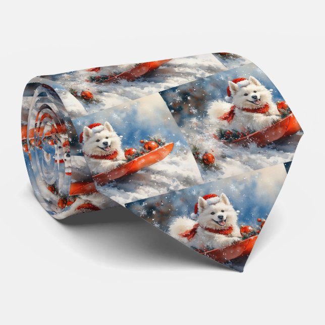 Samoyed Dog in Sledge Let it Snow Christmas Tie (Rolled)