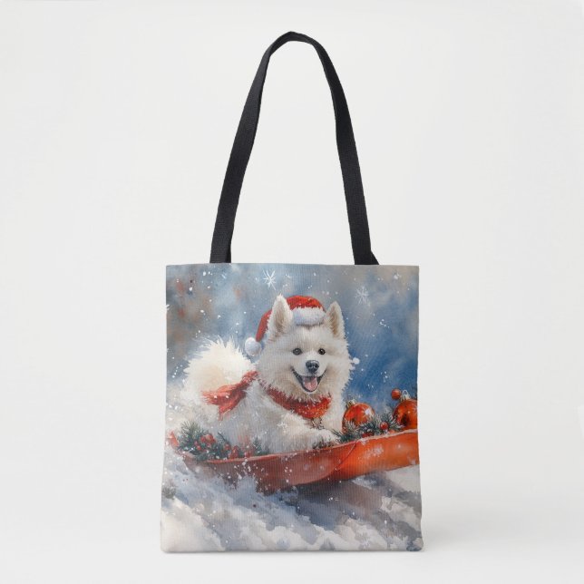 Samoyed Dog in Sledge Let it Snow Christmas Tote Bag (Front)