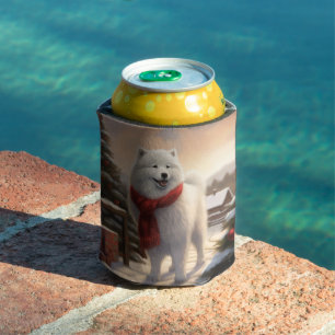 Samoyed Dog in Snow Christmas Can Cooler