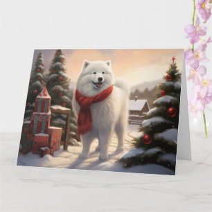 Samoyed Dog in Snow Christmas Card