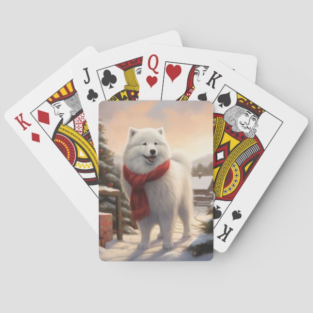 Samoyed Dog in Snow Christmas  Playing Cards (Back)