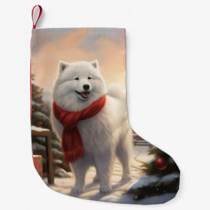 Samoyed Dog in Snow Christmas  Small Christmas Stocking