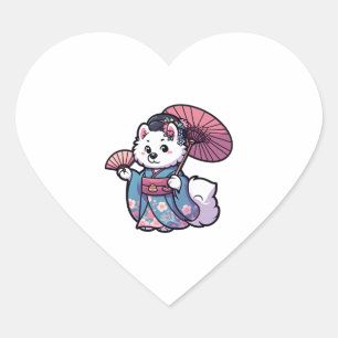 Samoyed Dog Kimono Heart Sticker