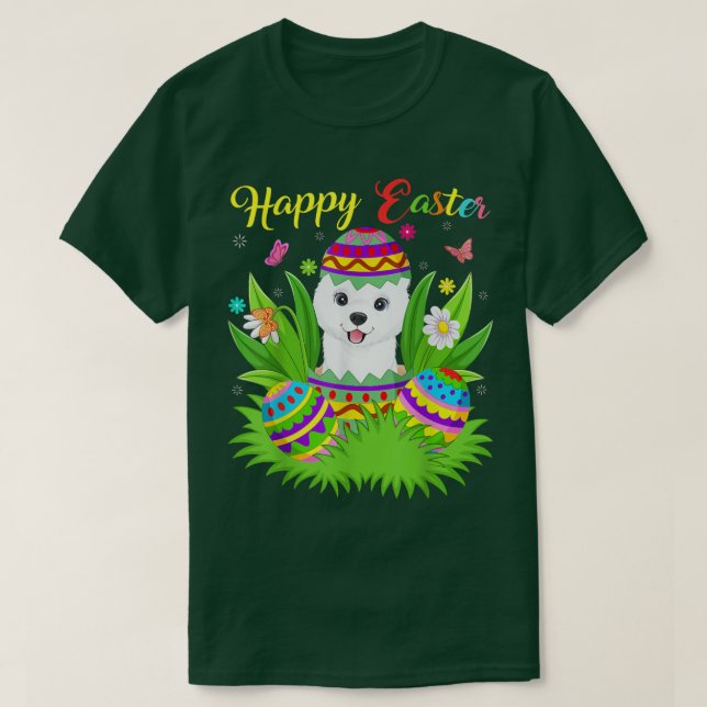 Samoyed Dog Lover Floral Easter Egg Funny Samoyed  T-Shirt (Design Front)