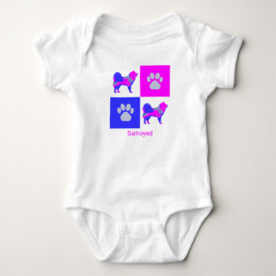 Samoyed Dog & Paw Pink and Blue Baby Bodysuit