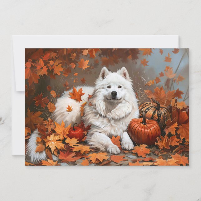 Samoyed Dog Personalised Name Autumn Card (Back)