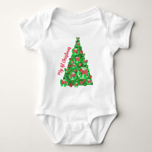 Samoyed Dog Silhouette 1 st Christmas Tree Red Baby Bodysuit