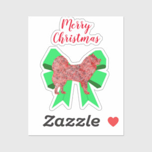 Samoyed Dog Silhouette Green Bow Christmas Sticker