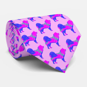 Samoyed Dog Silhouette Pink & Blue Light Pink Tie