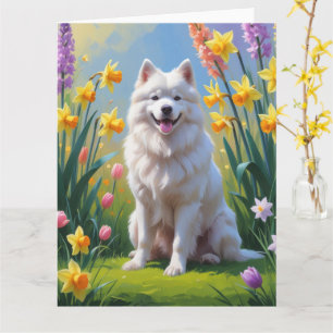Samoyed Dog Spring Flowers Painting  Card