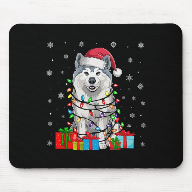 Samoyed Dog Ugly Xmas Lights Santa Hat Samoyed Dog Mouse Pad (Front)