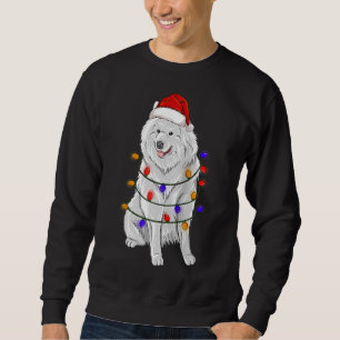 samoyed Dog Wearing Christmas Hat Lights Sweatshirt