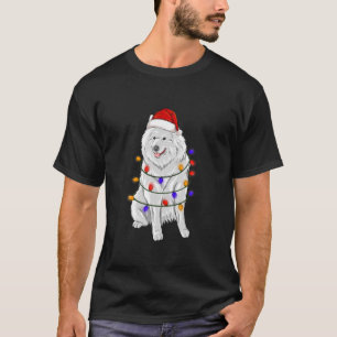 Samoyed Dog Wearing Christmas Hat Lights T-Shirt