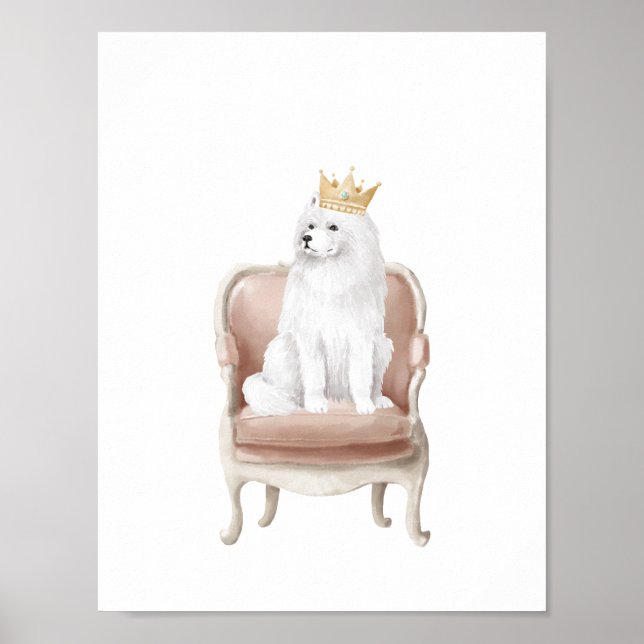 Samoyed Dog Wearing Royal Crown Poster (Front)