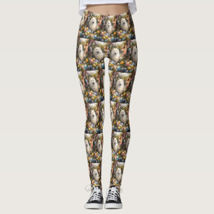 Samoyed Dog with Easter Eggs Holiday Leggings