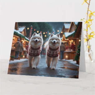 Samoyed Dogs Christmas Snow Holiday Card