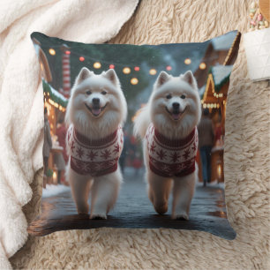 Samoyed Dogs Christmas Snow Holiday Cushion