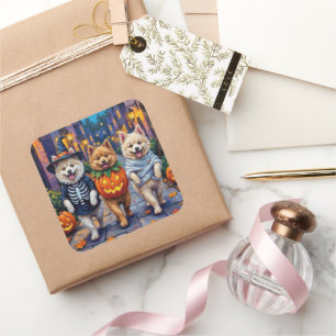 Samoyed Dogs Trick-or-Treating Halloween Costumes Square Sticker