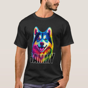 Samoyed Face Colourful Smiling Sammy Dog Lover Bla T-Shirt