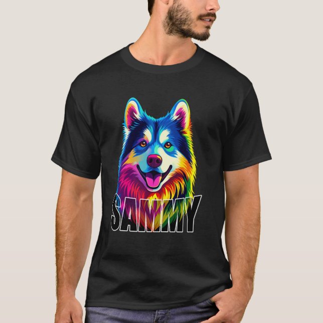 Samoyed Face Colourful Smiling Sammy Dog Lover Bla T-Shirt (Front)