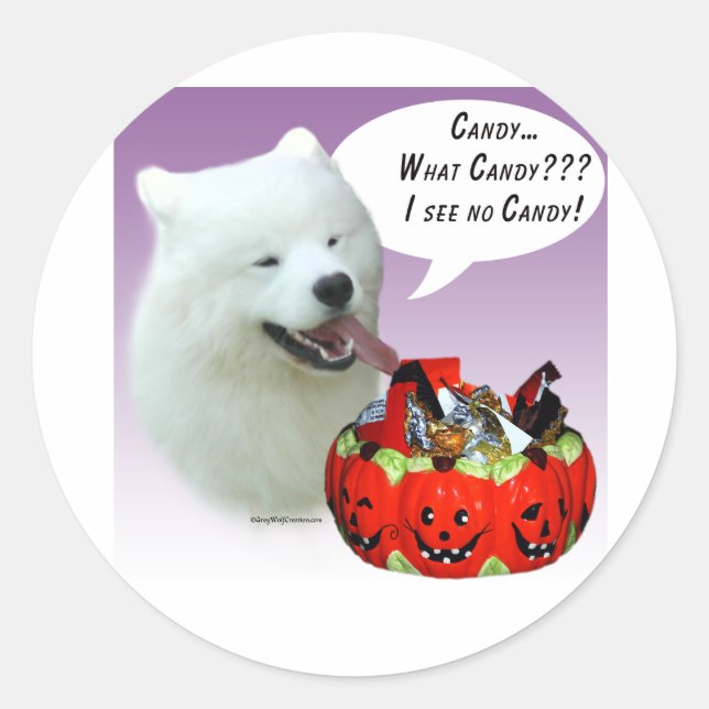 Samoyed Halloween Candy Classic Round Sticker (Front)