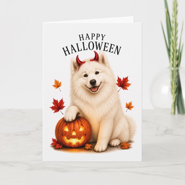 Samoyed Halloween Devil Dog Card (Front)