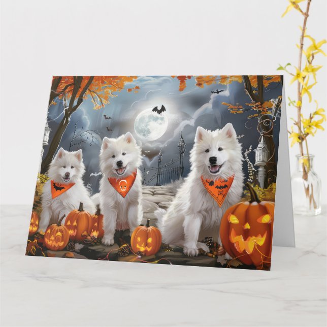 Samoyed Halloween Spooky Card (Yellow Flower)