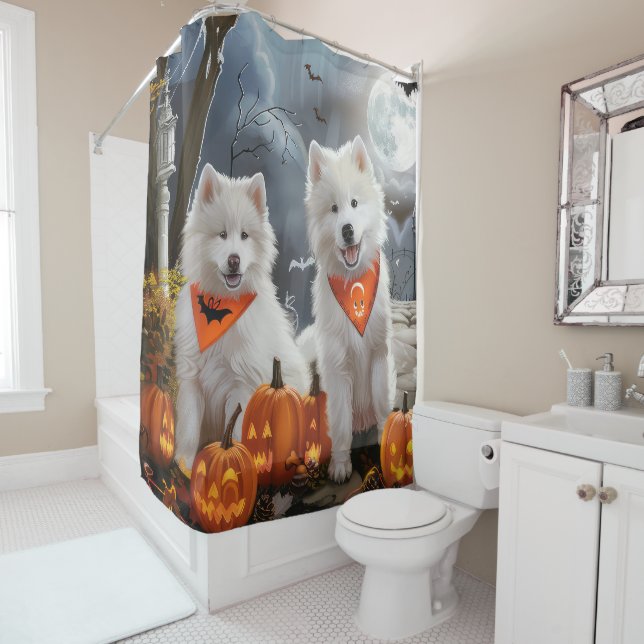 Samoyed Halloween Spooky Shower Curtain (In Situ)