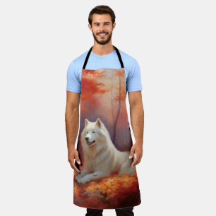 Samoyed in Autumn Leaves Fall Inspire Apron