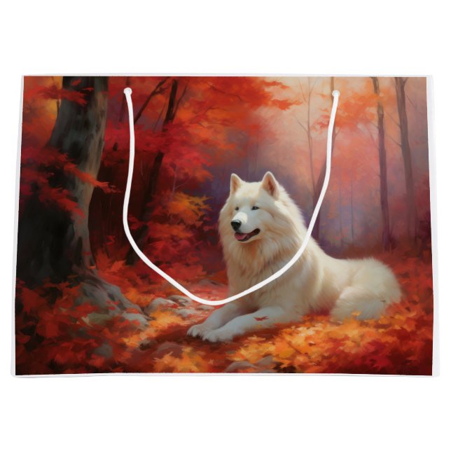 Samoyed in Autumn Leaves Fall Inspire  Large Gift Bag (Front)