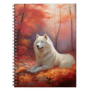 Samoyed in Autumn Leaves Fall Inspire Notebook