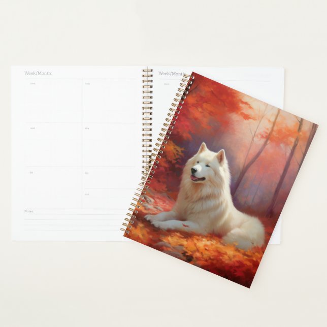 Samoyed in Autumn Leaves Fall Inspire  Planner (Display)
