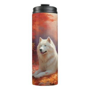 Samoyed in Autumn Leaves Fall Inspire  Thermal Tumbler