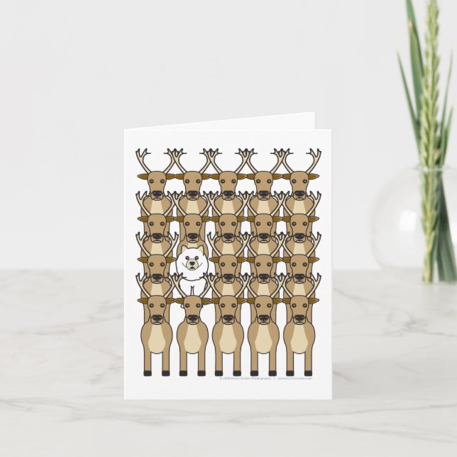 Samoyed in the Reindeer Holiday Card (Front)