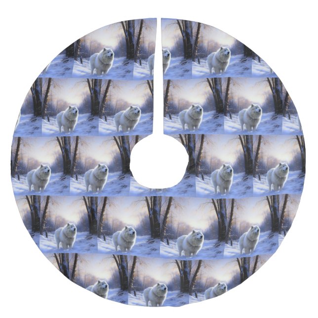 Samoyed Let It Snow Christmas Brushed Polyester Tree Skirt (Front)
