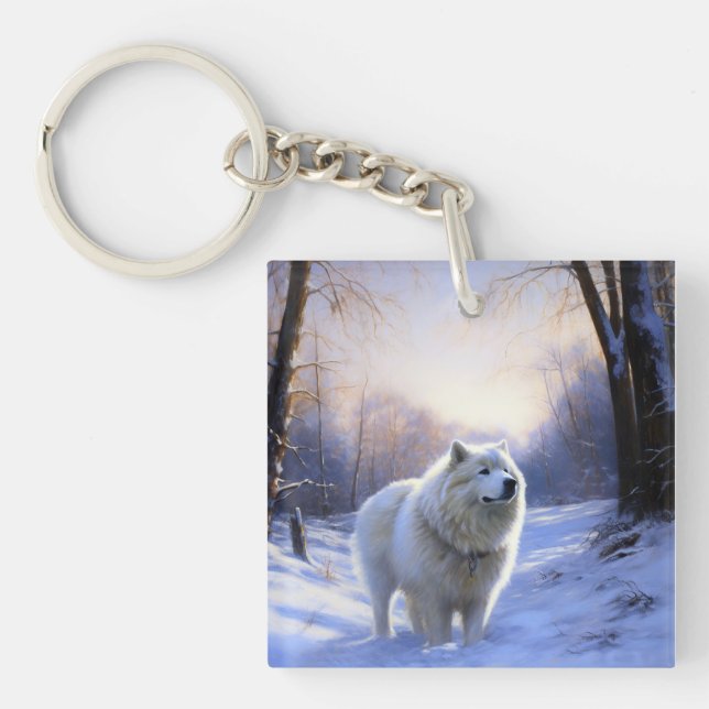 Samoyed Let It Snow Christmas Key Ring (Front)