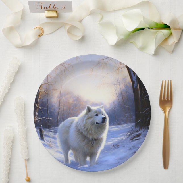 Samoyed Let It Snow Christmas Paper Plate (Wedding)