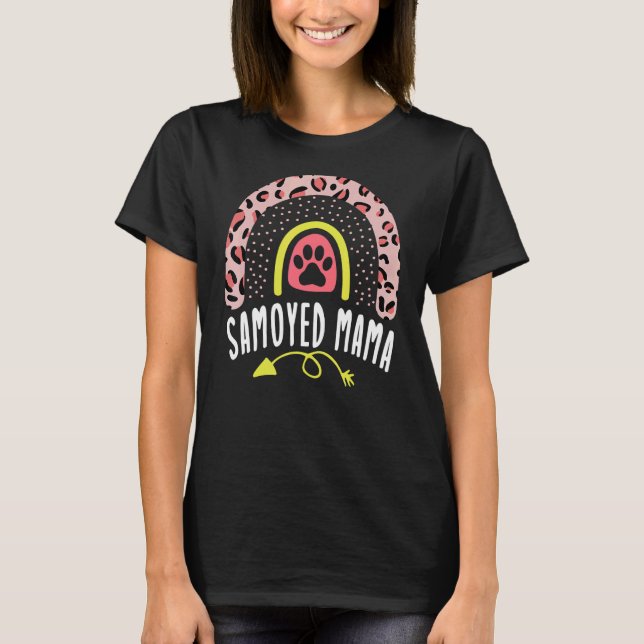 Samoyed Mama Rainbow Leopard Pink Dog Mum Cute T-Shirt (Front)