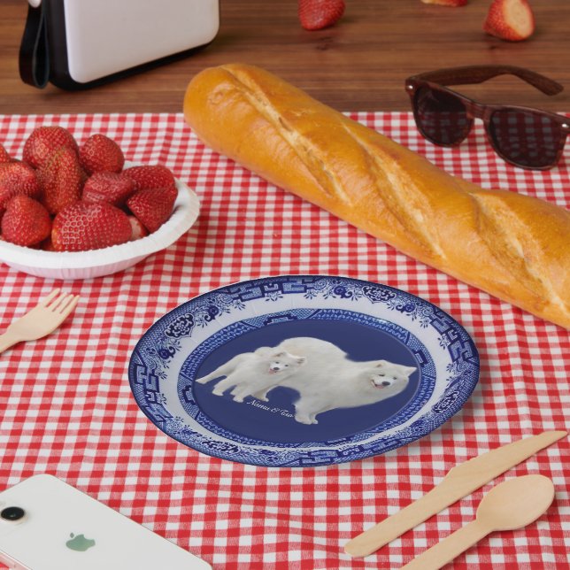 Samoyed Mini-Portrait on Blue Willow  Paper Plates (Picnic)