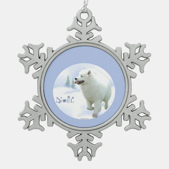Samoyed Noel  Snowflake Pewter Christmas Ornament (Front)