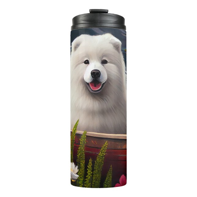 Samoyed on a Paddle: A Scenic Adventure Thermal Tumbler (Front)
