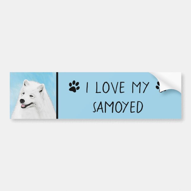 Samoyed Painting - Cute Original Dog Art Bumper Sticker (Front)